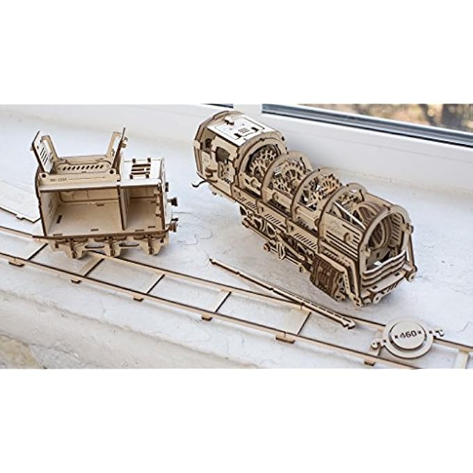 MADE IN EUROPE, 3D WOODEN PUZZLE STEAM TRAIN LOCOMOTIVE WITH TENDER EDUCATIONAL STEM LEARNING DIY WOODCRAFT CONSTRUCTION TOY FOR ADULTS & KIDS, PERFECT FOR GIFTING, NO GLUE NEEDED, UGR-70012 - Image 3